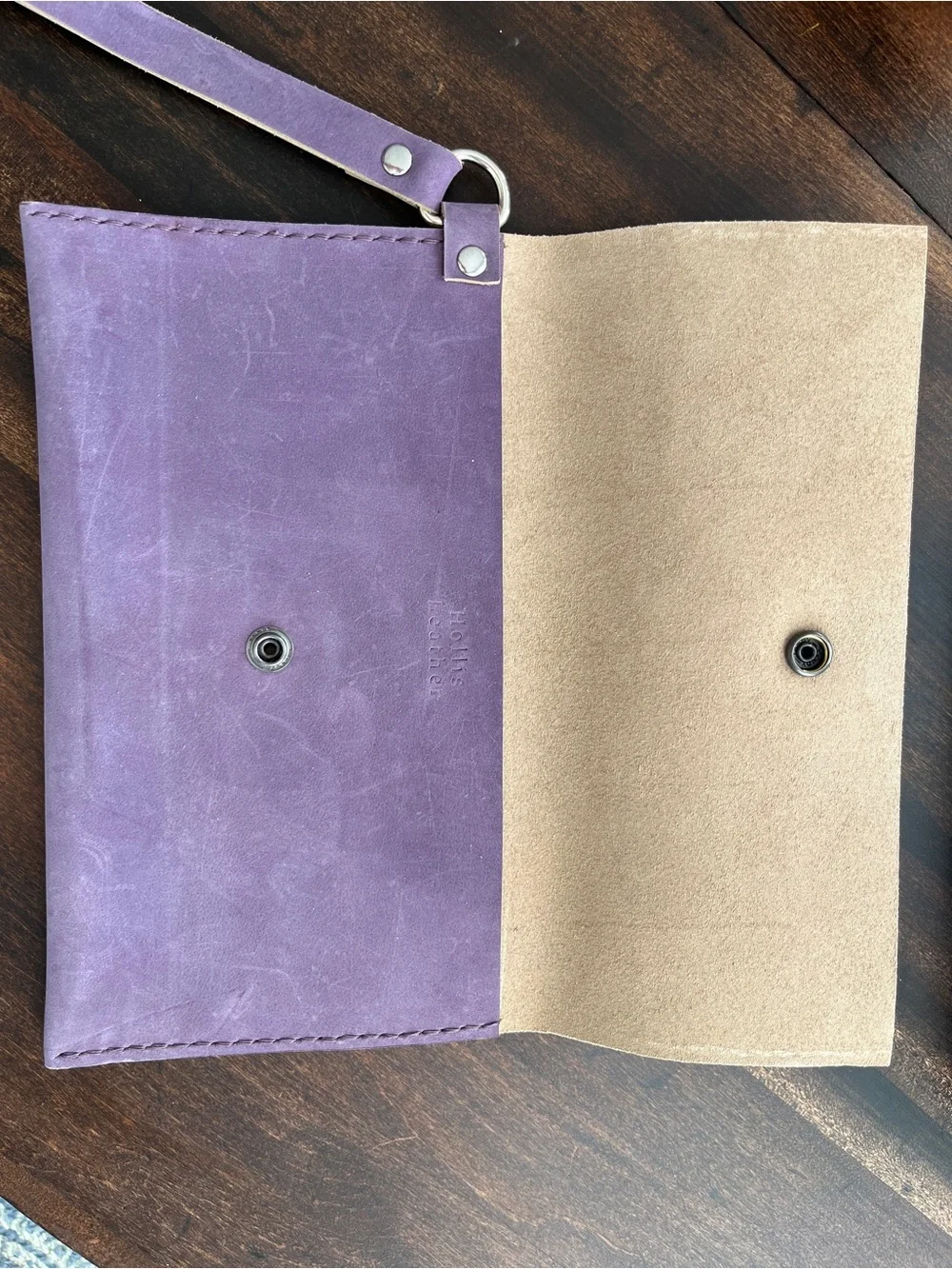 Hollis Leather Wristlet Clutch in Lavender Purple